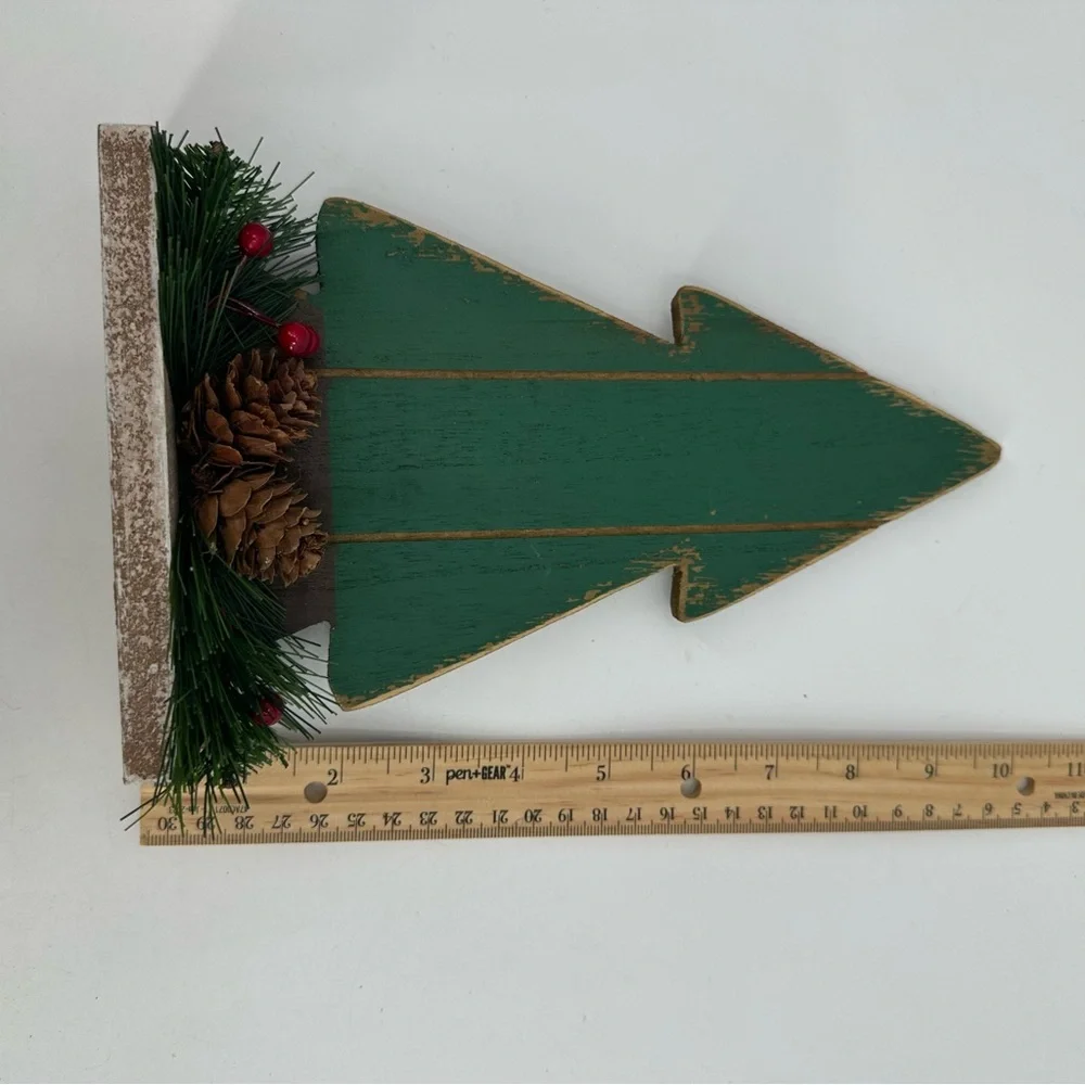Rustic Wooden Christmas Tree Tabletop Decor Green Holiday Decoration READ